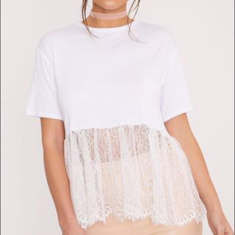 Bettina White Lace Hem Oversized T